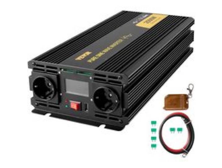 VEVOR Convertisseur Pur Sinus DC 12 V à AC 230 V, Convertisseur Sinusoïdal Pur 2500 W, Onduleur à Onde Sinusoïdale avec Écran LCD, Tension Pure, Protections de Sécurité avec Télécommande et Câble