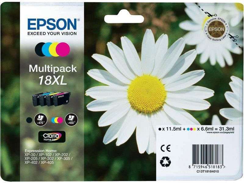 Epson 18XL (C13T18164012) - 4 couleurs - Cartouche d'encre - Grande capacité - Multipack 4 couleurs