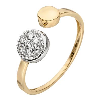 Goldring JOBO Gr. 50, gelb (gelbgold 375), Fingerringe, Damen, 50, Gelbgold 375 Weißgold 375, Gelbgold 375, Weißgold 375, Goldring, offen 375 Gold bicolor mit 7 Zirkonia