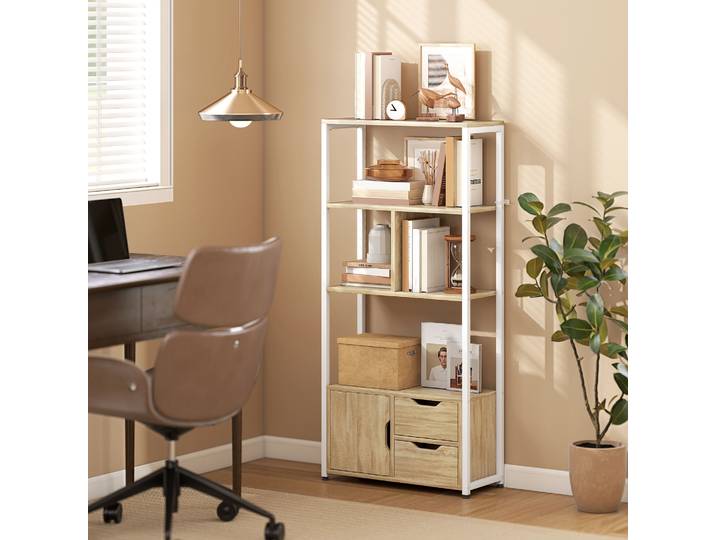 HOMCOM Bibliothèque Industrielle Blanc Bois 58x24x122 cm