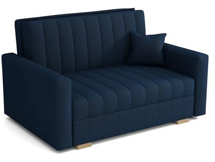 MEBLE-LUX Schlafsofa klein Zanzibar I Sofa 2 Sitzer 133 cm Breit I Sofa mit Schlaffunktion I Schlafsofa mit Bettkasten I Couch mit Schlaffunktion Klein I Dunkelblau