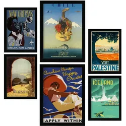 POSTER Set Mit 6 Land Und Städte Vintage Tourismus Werbetafeln A3 & A4 Rahmenlos