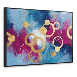 LEINWAND Bilder mit Rahmen - Kreise - Gold - Abstrakt - 100x70