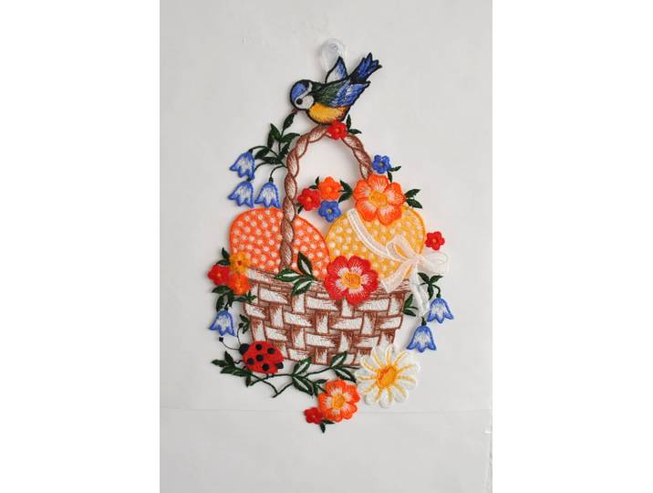 Fensterdekoration STICKEREIEN PLAUEN Fensterbild Osterkorb , bunt, B:20cm H:32cm T:0,5cm, Polyester, Fensterbilder, Fensterdekoration, Plauener Spitze