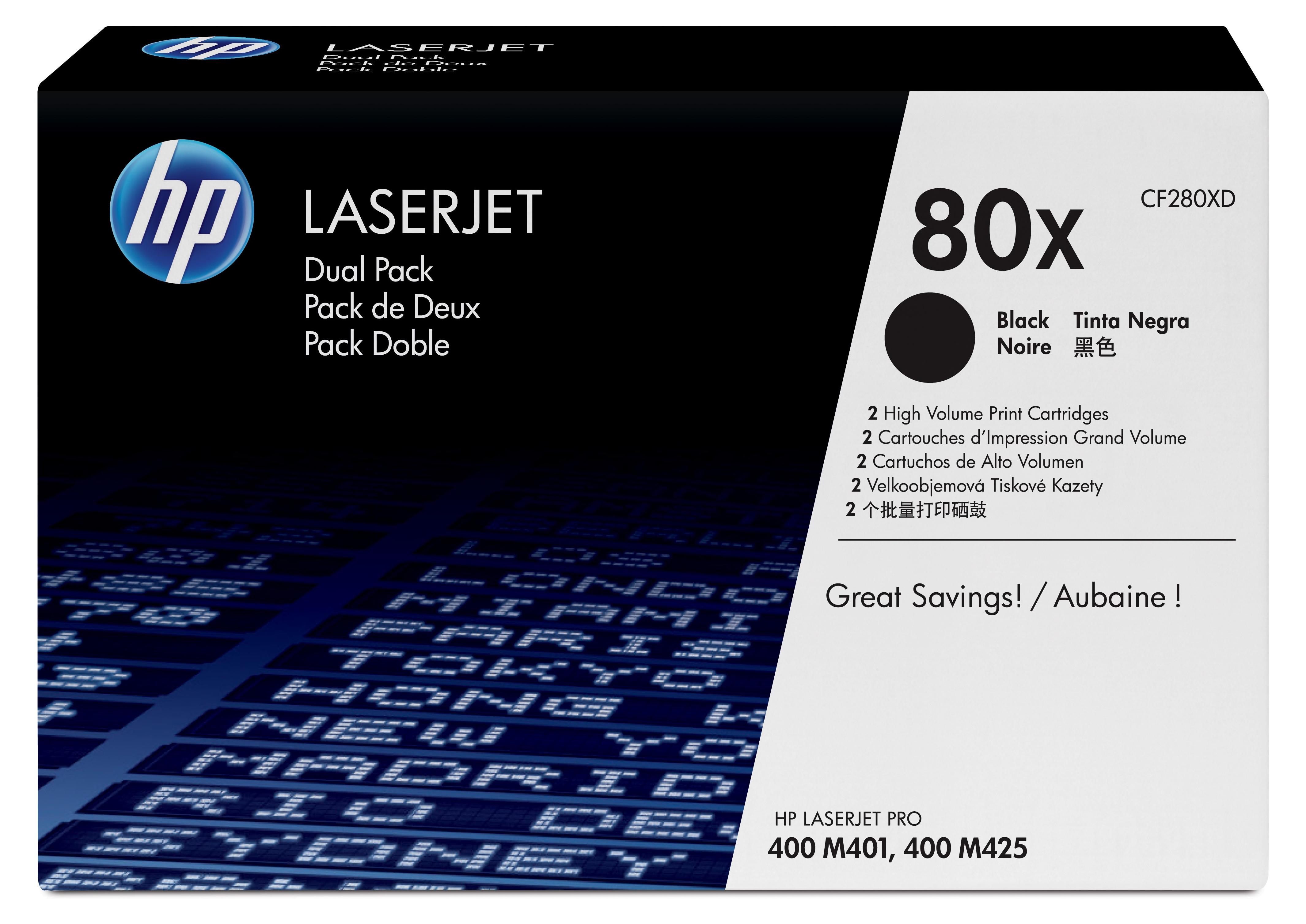HP 80X 2er-Pack Schwarz Original LaserJet Tonerkartuschen mit hoher Reichweite, 13800 Seiten, Schwarz, 2 Stück(e)
