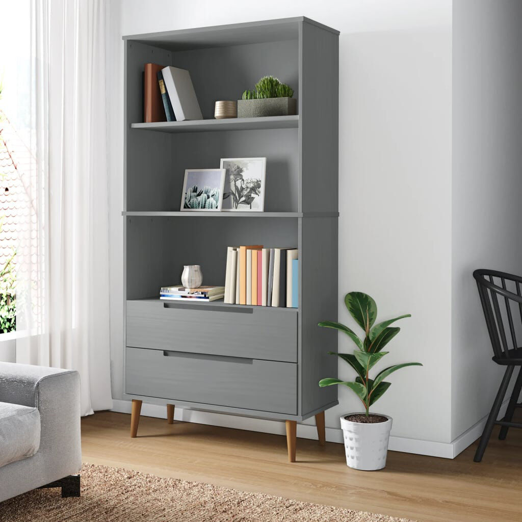 Lily Manor Dowe Solid Wood Bookcase Grey (3 Shelves) 170.5cm H x 85cm W x 35cm D