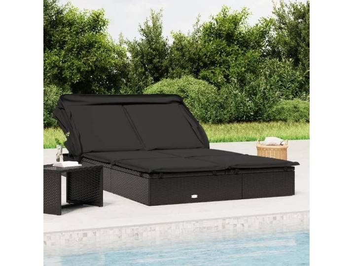 Transat 2 places avec toit pliable noir 213x118x97 cm 319652