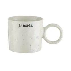 Jumbobecher Be Happy   , weiß , Keramik , Maße (cm): H: 9  Ø: 9.8