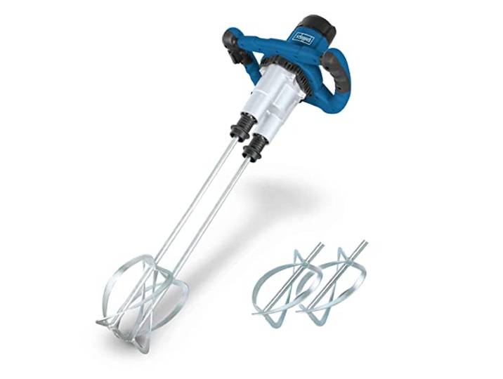 Scheppach Malaxeur PM1800D Mélangeur à main 1800W Turbines incluses Emmanchement M14 700 min-1 2 vitesses Poignées ergonomiques Idéal pour peinture\, mortier et crépis