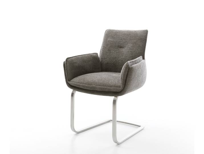 Freischwinger Nela-Flex Bouclé Soft Schlamm Freischwinger flach Edelstahl, Esszimmerstühle