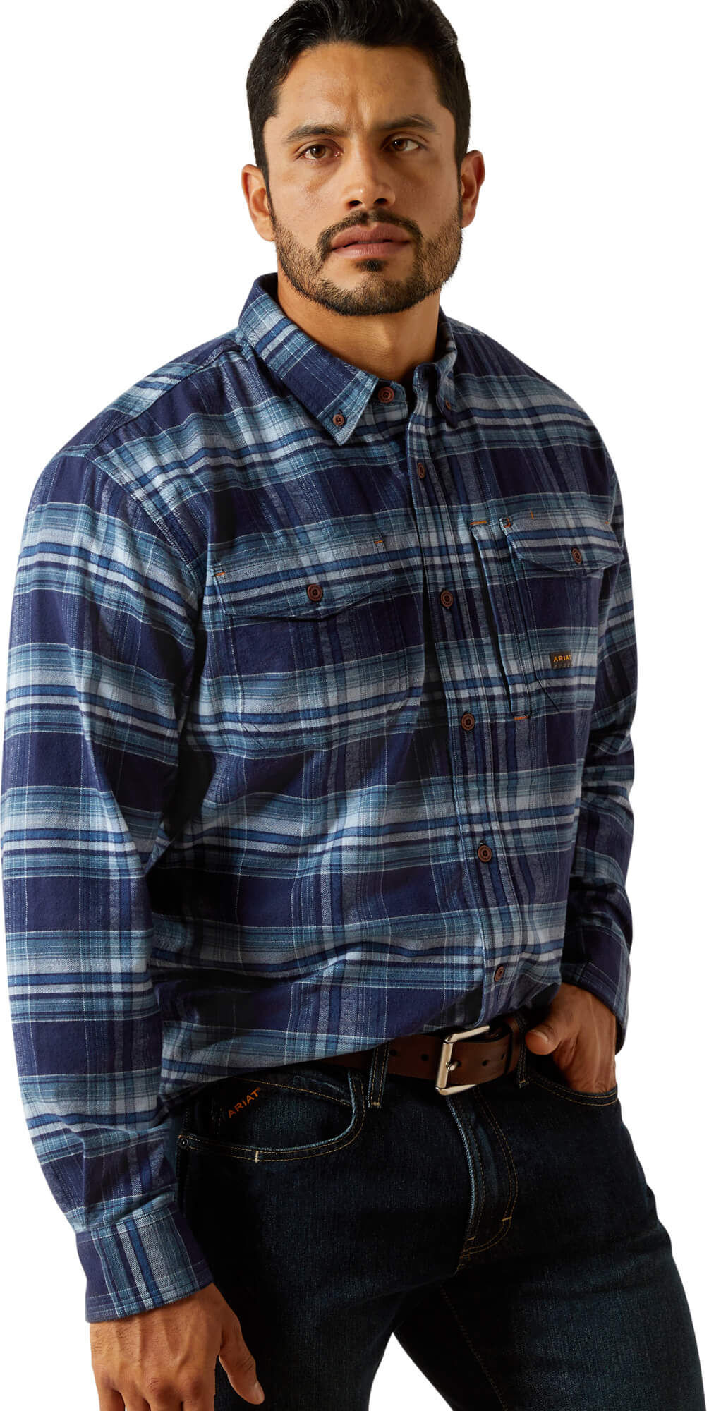 Men's Rebar Flannel DuraStretch Work Shirt in Orion Blue, Size: Large by Ariat