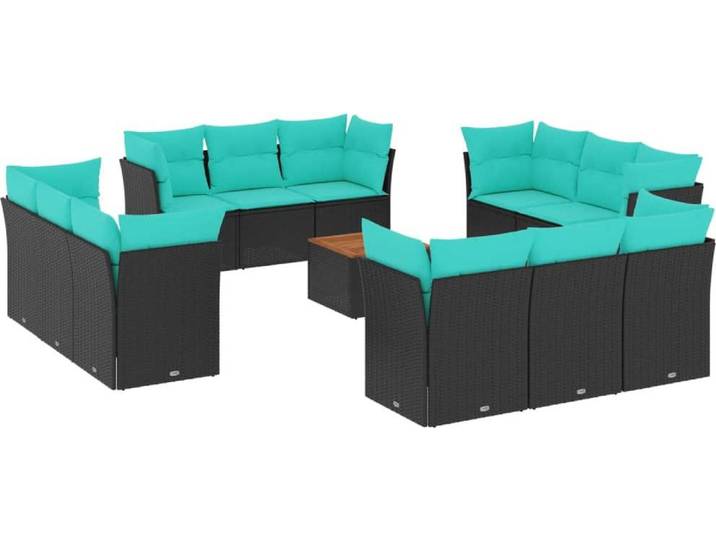 vidaXL Ensemble de 13 canapés de jardin avec coussins noir poly rotin