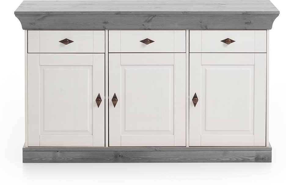 Pharao24.de Kiefer Sideboard in Weiß Grau Landhaus