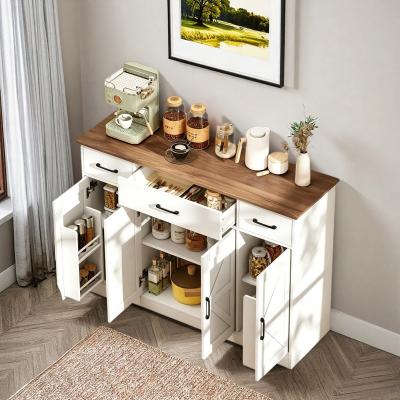 ZWYO HOSIMU "47"" Farmhouse Buffet Sideboard Cabinet with Soft-Close Hinges, 3 Drawers, Adjustable Shelves and Spice Racks for Hallway"