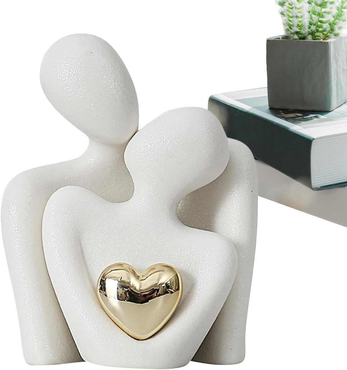 Wit paar beeldjes Liefdes sculptuur voor woonkamer decoratie Hoogte: 10 cm