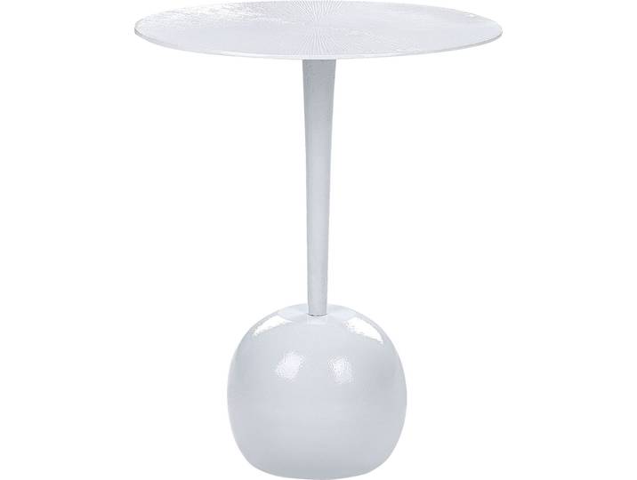 BELIANI Beistelltisch Weiß Aluminium Rund 40 cm mit Säulenfuß Tulpenfuß Modern Einbeinig Wohnzimmer Ausstattung Möbel Blumenständer