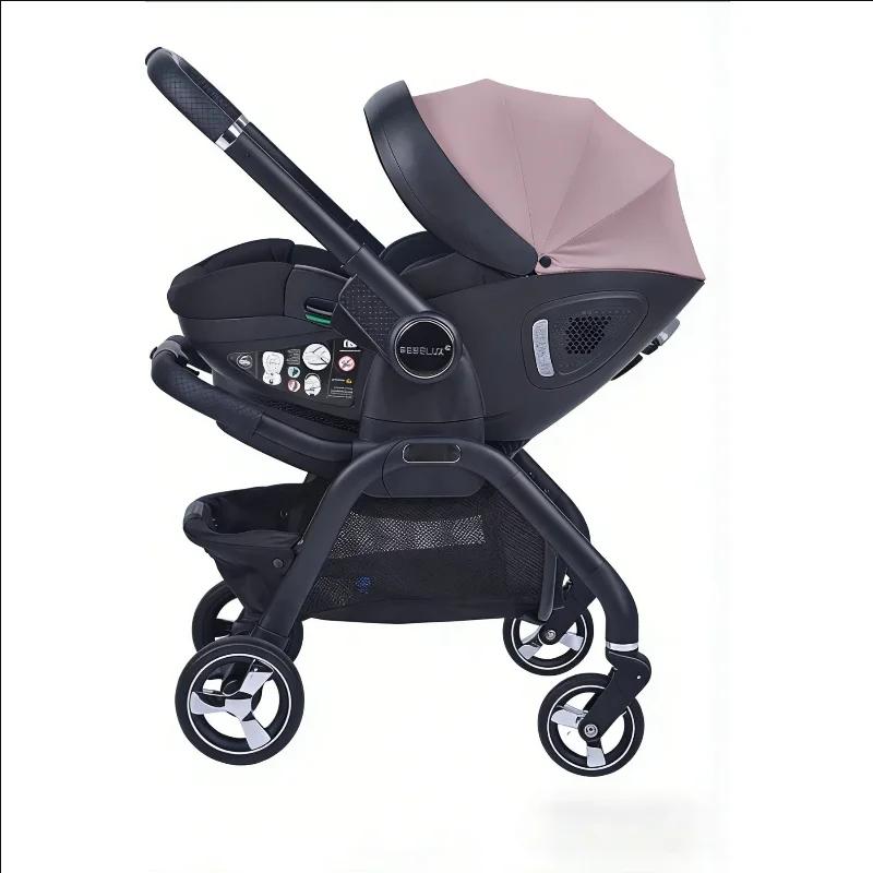 4-in-1-Babykinderwagen - S366-Kombikinderwagen mit Babyschale - Faltbar - Liegefunktion - Leicht - Belastbar bis 15 kg - Rosa