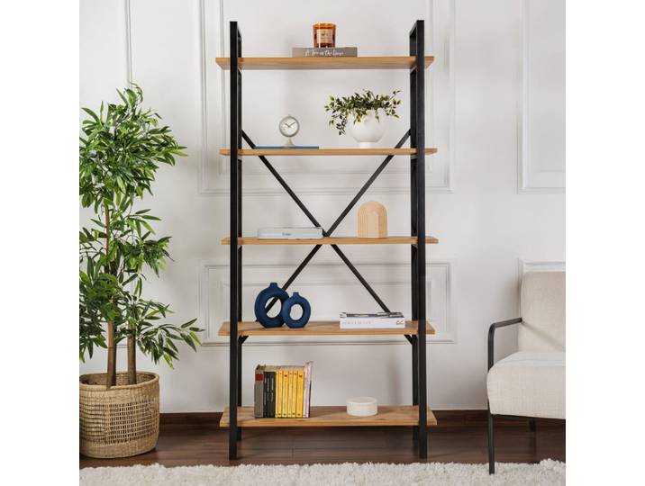 Etagère 5 niveaux 90x33,5x180 cm naturel et noir