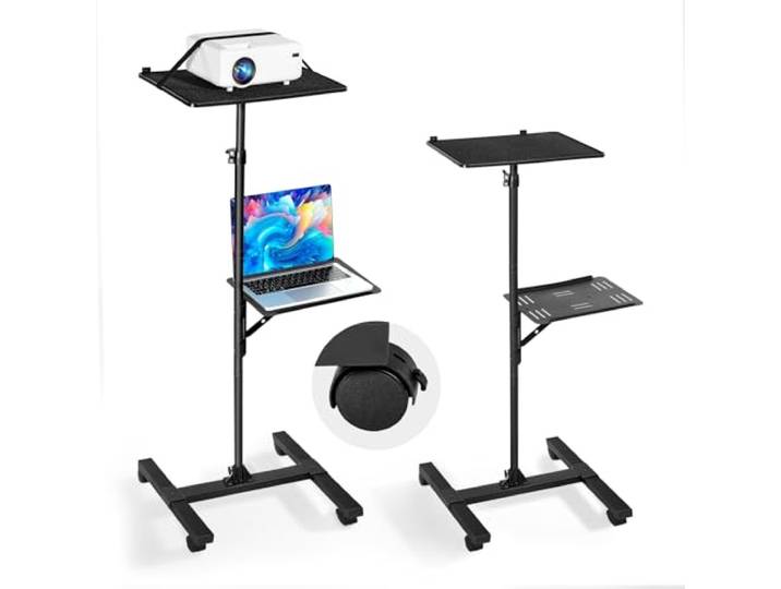 VEVOR Support de projecteur avec roulettes\, support vidéoprojecteur sur pied avec hauteur réglable de 86 à 136 cm\, stand de vidéoprojecteur avec 2 plateaux\, pour cinéma en plein air\, maison\, réunions