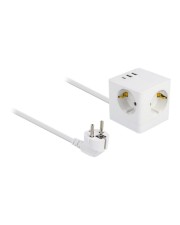 Delock Steckdosenwürfel mit Verlängerungskabel 3-fach Kindersicherung und USB Ladegeraet Kabel Digital/Daten 1,5 m (11497)
