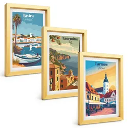 BILDER SET 3er Set - 20x30 cm Goldrahmen - Ansichten von Küstenstädten