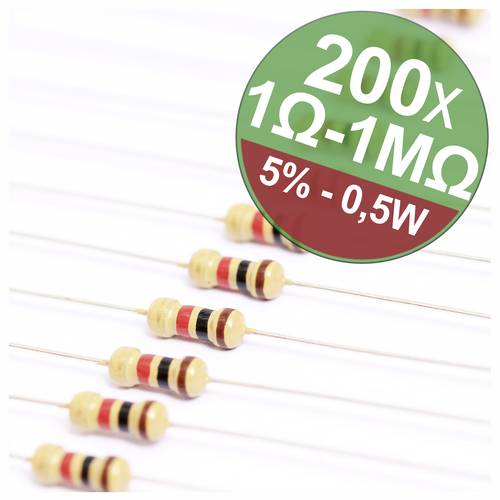Quadrios 22P105 22P105 Kohleschicht-Widerstand Sortiment axial bedrahtet 0207 0.5W 5% 1 Set