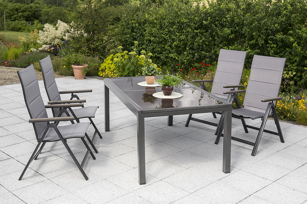 MERXXHANDELS Trivero Set 5tlg 4 Sessel Tisch 140(200)x90cm Alu/Textil 16909364