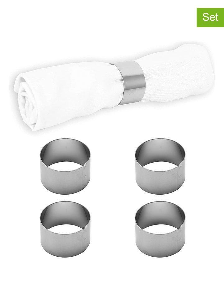 Echtwerk 4er-Set: Serviettenringe "Rund" in Silber - Ø 4 cm - onesize