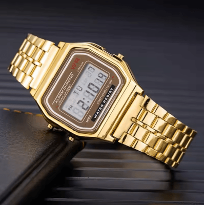 Inspire Picks Luxury Gold Silver Retro LED Digital Sports Watch With Steel Band style 01 gold