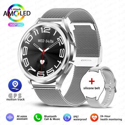 Silver Stone Store Galaxy Watch 6 Smartwatch For Men With GPS, AMOLED Display, And 100+ Sport Modes silver Mesh Belt