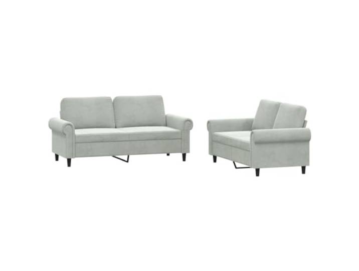 GHVBNMF 2-TLG. Sofagarnitur mit Kissen Samt Couch Set Hellgrau Bequeme Polstermoebel mit weicher Schaumstoffpolsterung und Sperrholzgestell fuer Entspannung im Wohnzimmer.
