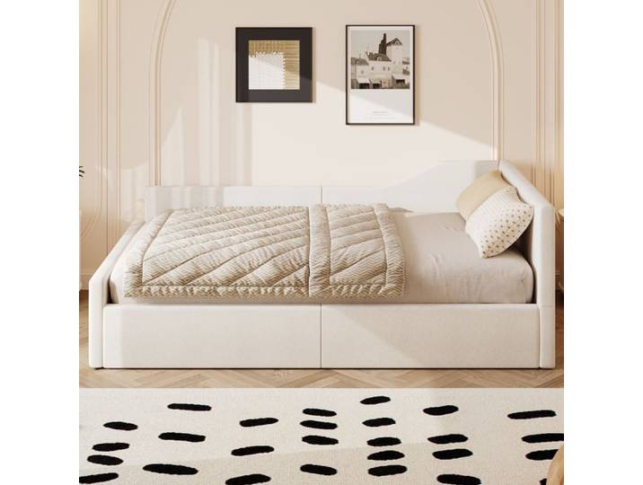 Lit banquette capitonné 140x200 cm avec rangement sous le lit design confortable beige