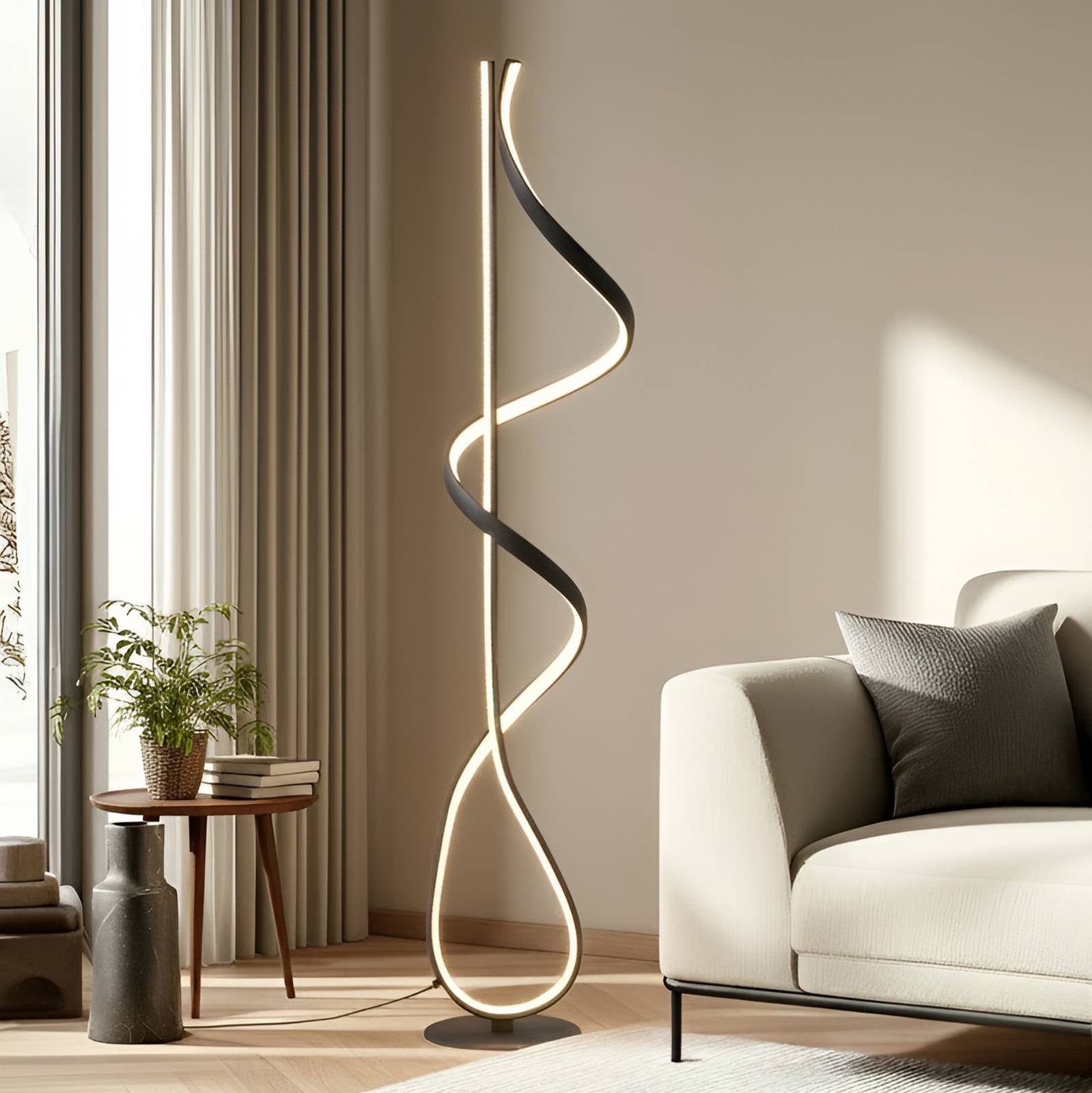 Lucande Rodado LED Vloerlamp Zwart Modern Aluminium voor Woonkamer en Eetkamer