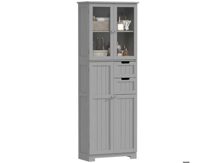 Meuble de Salle de Bain Haut Meuble de Rangement 60x30x170cm Gris