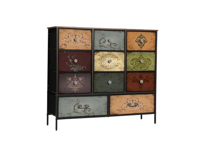 Wuynn Kommode für das Schlafzimmer mit 11 tiefen Stoffschubladen hohe Kommode, breiter TV-Schrank, Vintage Würfel-Regal für Schrank und Kinderzimmer