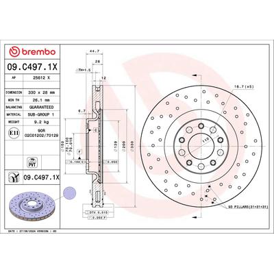 BREMBO Bremsscheibe 09.C497.1X 330mm 28mm für ALFA ROMEO