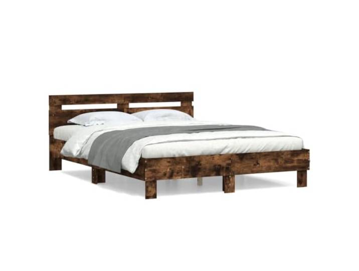 PUGYNBK Bett mit Kopfteil aus technischem Holz, rauchige Eiche, 150 x 200 cm