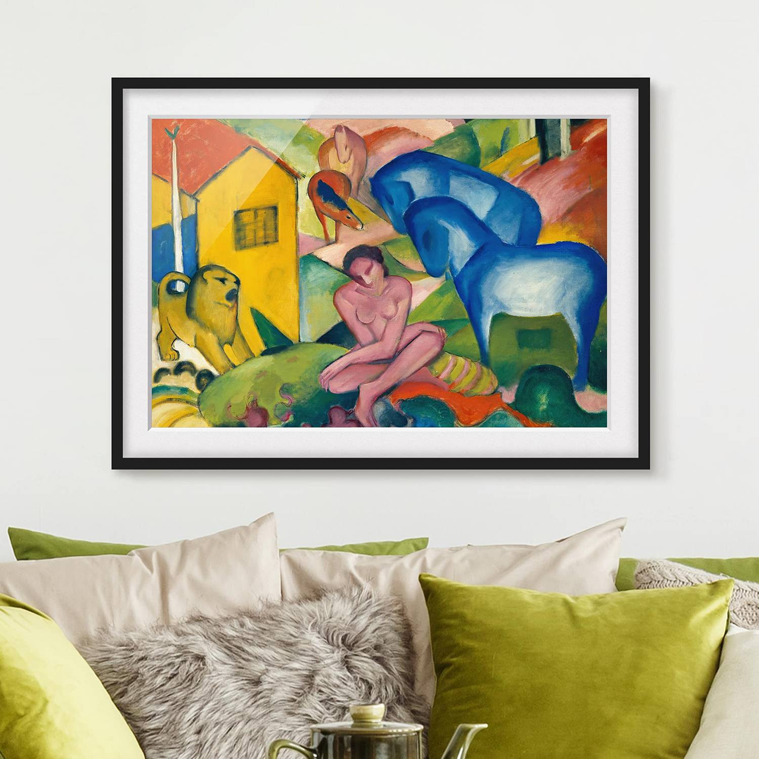 home24 Franz Marc De Droom II Abstracte Poster met Houten Frame, Multicolour, 70 x 50 cm