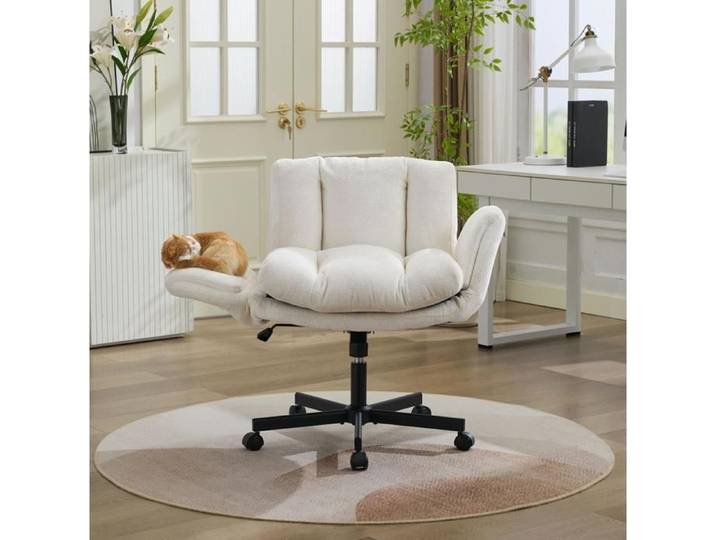Chaise de bureau pivotante réglable en hauteur avec accoudoirs rabattables - LPOSPI - chenille beige