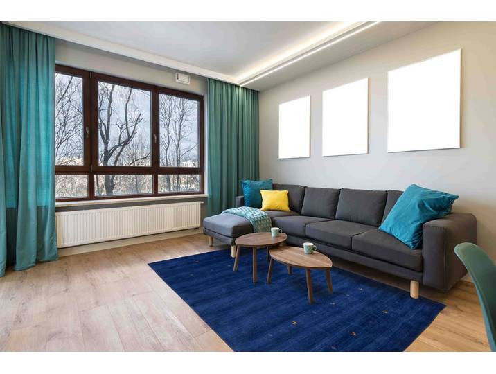 Tapis en laine Gabbeh Uni Bleu/Bleu 60 x 90cm Laine
