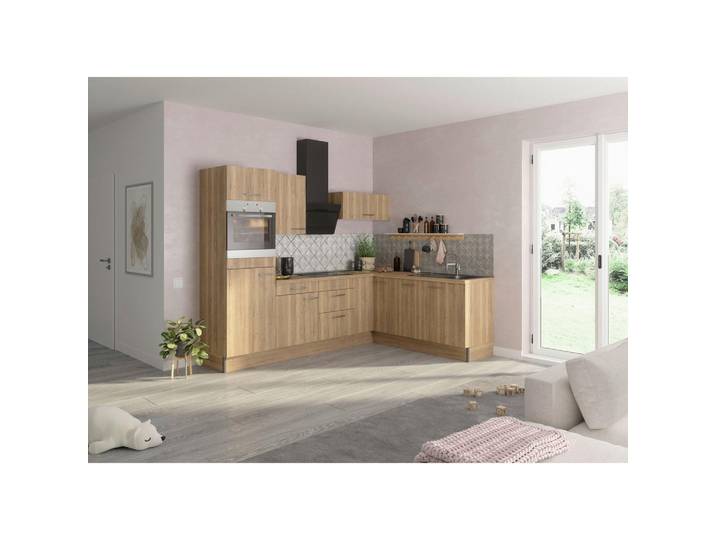 Optifit Eckküche, Eiche, 3 Schublade(n) Schubladen, L-Form, nur wie online abgebildet bestellbar, 270x200 cm, Made in Germany, DIN EN ISO 14001, DIN EN ISO 50001, DIN EN ISO 9001, Zusatzausstattung erhältlich, höhenverstellbare Füße, Küchen, Eckküchen, Eckküchen ohne Geräte