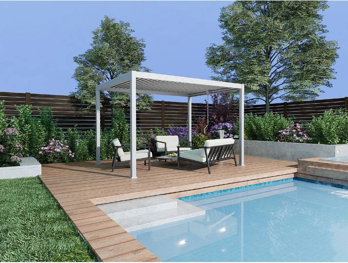 Terrassendach bioklimatisch freistehend aus Aluminium mit verstellbaren Lamellen - 12 m² - Weiß - AMALFI