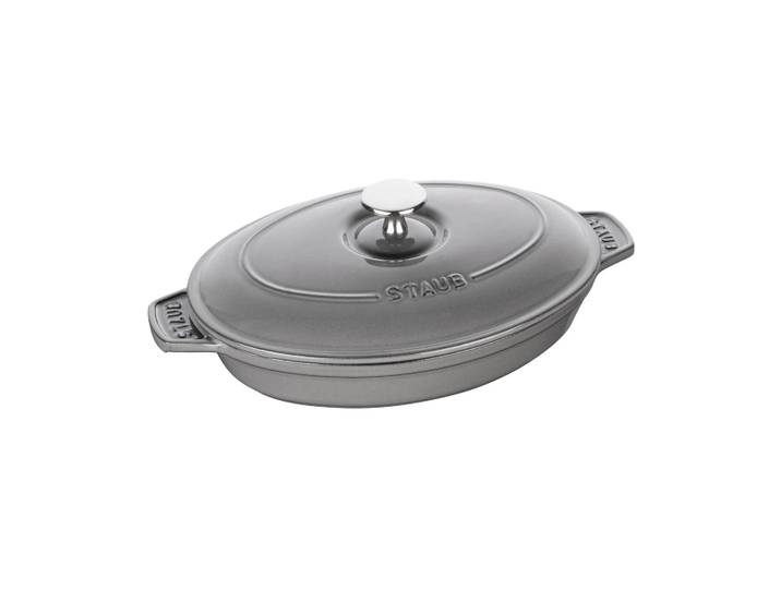 STAUB Plat à gratin Staub fonte avec couvercle ovale 23 cm Gris graphite