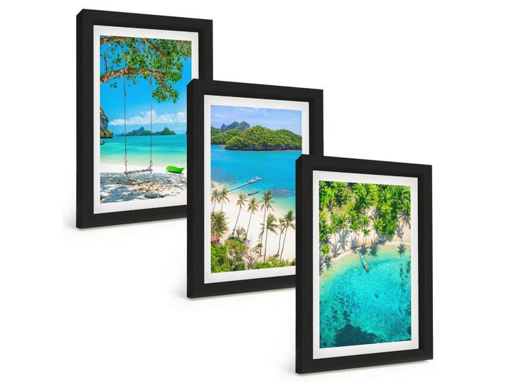 Tulup Bilder SET 3er Set - 20x30 cm Schwarzer Rahmen - Strände, Palmen, klares Wasser, Kunststoff, Rechteckig, 20x30 cm, einfache und schnelle Anbringung, Bilder & Rahmen, Bilder