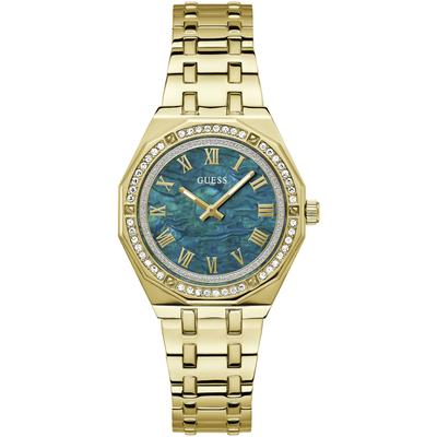 Quarzuhr GUESS "DESIRE", gold (gelbgoldfarben), Armbanduhren, Damen, Quarzuhr, Armbanduhr, Damenuhr, Kristallsteine, Mineralglas, Edelstahlarmband