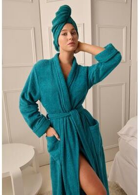 Plus Size Women's Short Terry Robe by Dreams & Co. in Deep Teal (Size 3X)