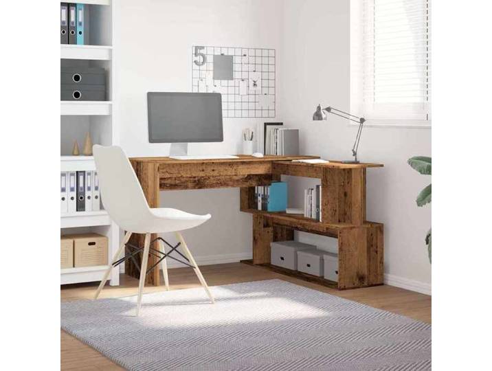 Bureau Brun CHEZ JILL Table de travail 1 personne forme en L vieux bois 200 5x50x76 cm bois d'ingénierie BBB673