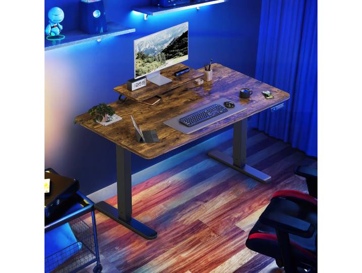 Devoko Bureau Assis-debout Électrique 120x60 Cm\, Hauteur Réglable 73-118 Cm\, 2 Positions Mémoire\, Étagère De Rangement\, Noyer