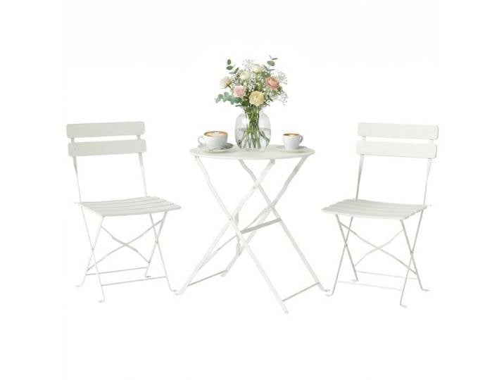 Ensemble bistrot de jardin 3 pièces table et 2 chaises pliantes pour balcon déjà monté et antirouille crème