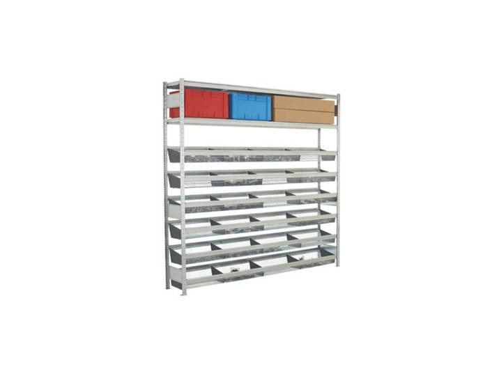 SCHULTE Lagertechnik Steckregal AR, Weitspannregal WS 2000 mit Gitterkörben 2000 x 2000 x 400 mm, 6 Gitterkörbe à 210 kg + 1 Stahlboden à 400 kg Fachlast